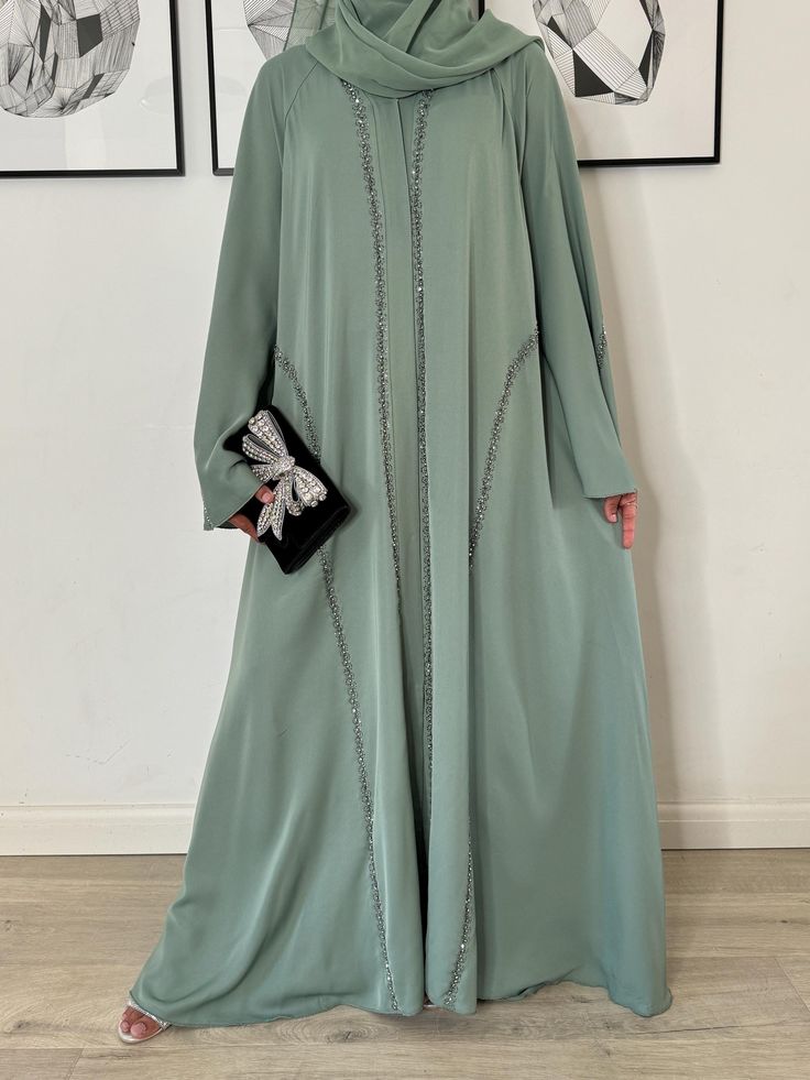 Open Umbrella abaya with handwork and gemstone embellishments