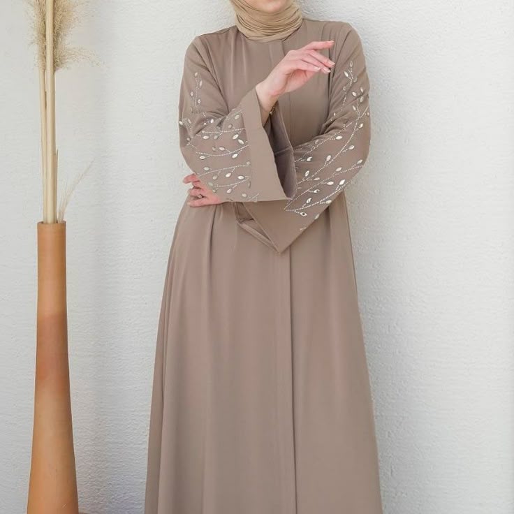Sand Beige Embroidered Abaya
