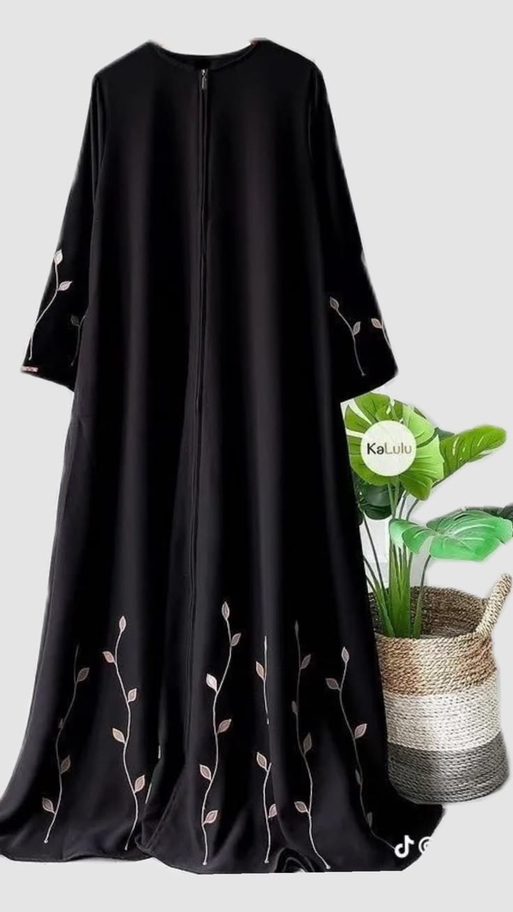 Elegant open abaya with leaf Embroidery